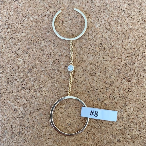 NEW Chain Linked Gold Double Ring w/ Rhinestone - Picture 3 of 3